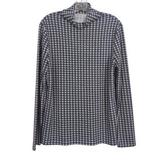 Ann Taylor‎ Women's Turtleneck Gray and White Top size L Houndstooth Long Sleeve